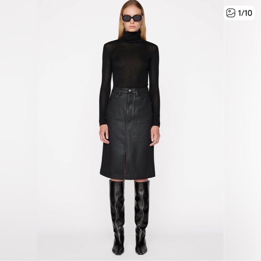 Frame Midi Slit Denim Coated Noir Skirt
Black Size 28